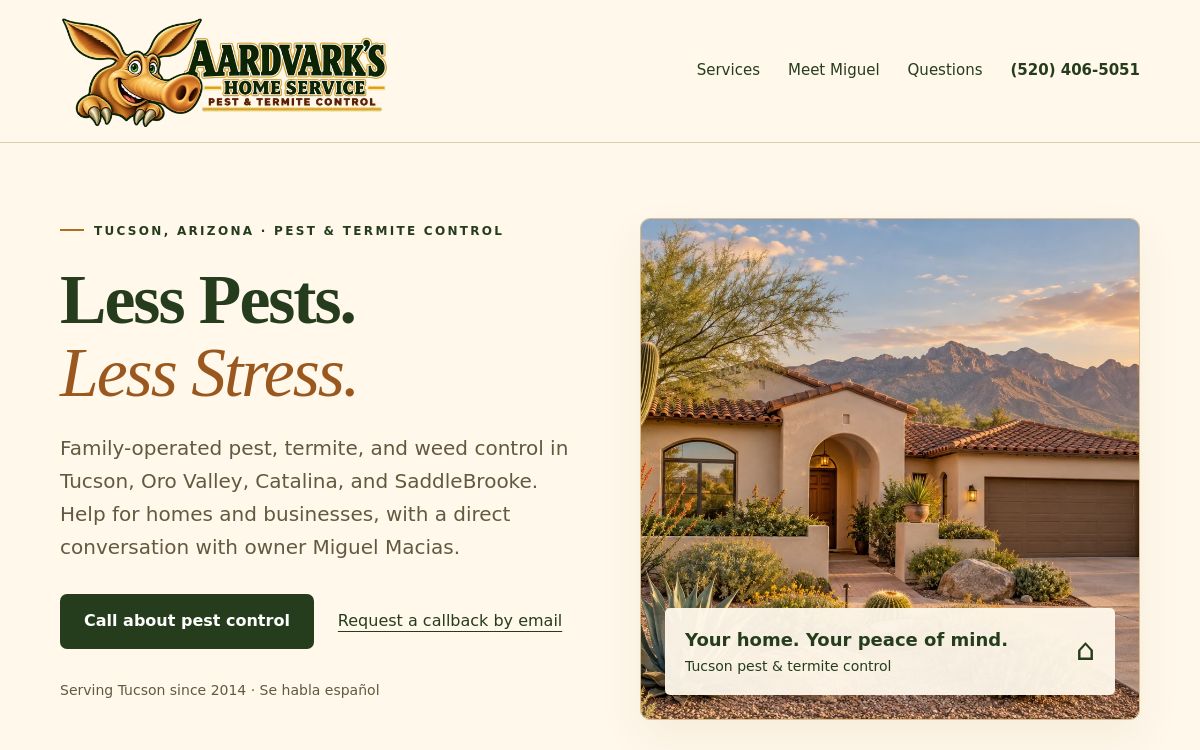 Aardvark’s Home Service website preview